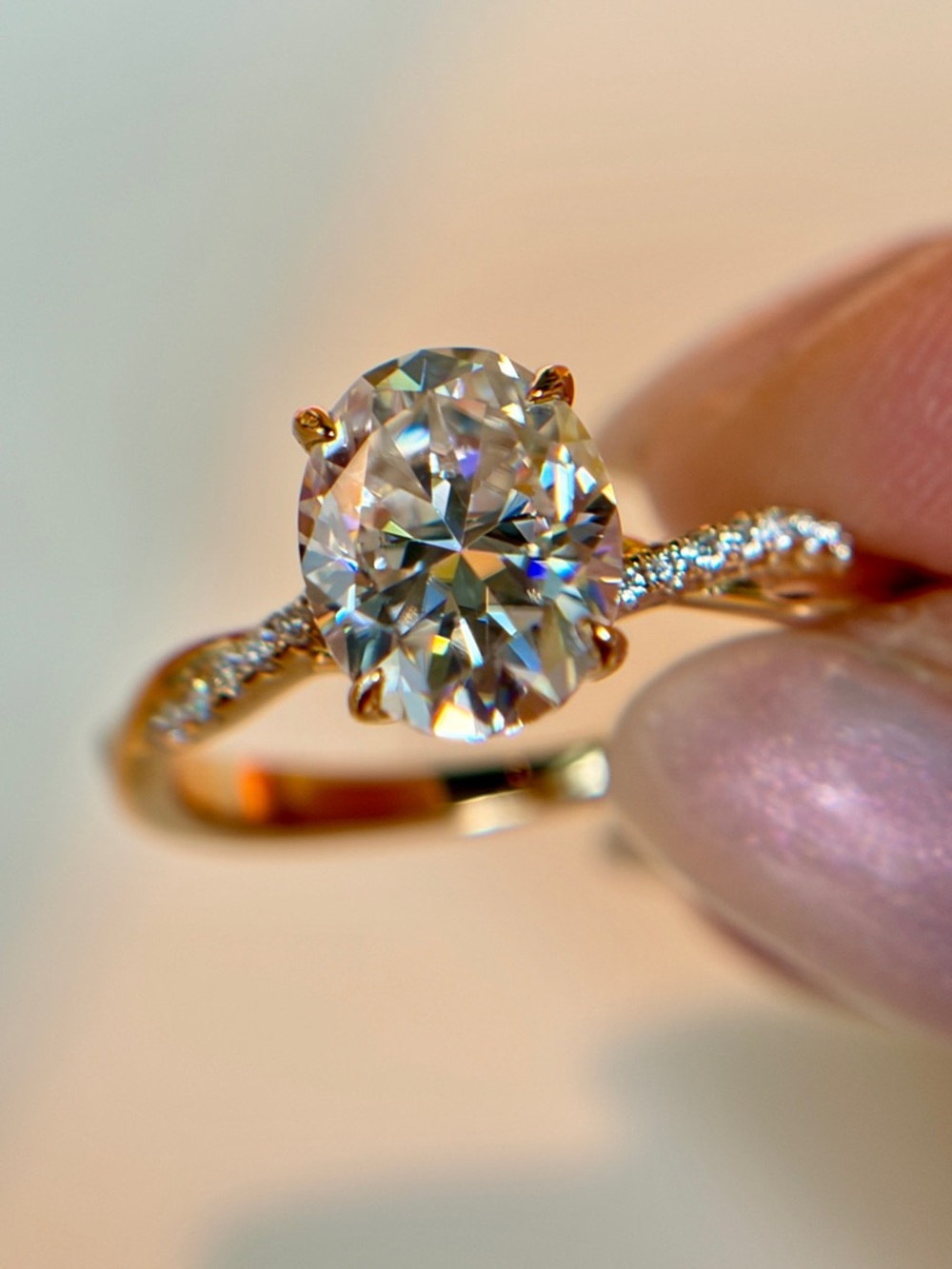 New Certified 18K Gold Plated 2Ct OVAL VVS1 D Color Moissanite Solitaire Ring  8